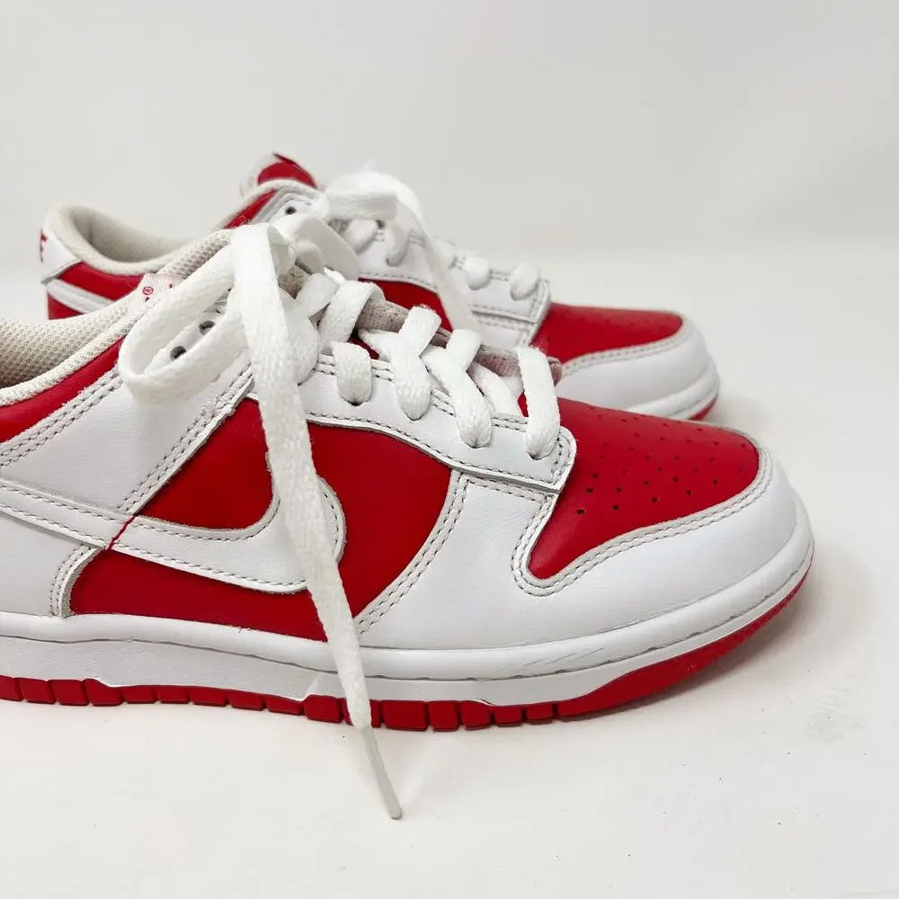 Nike Youth Size 4Y Dunk Low Championship Red White 2021 Leather Sneaker Casuals